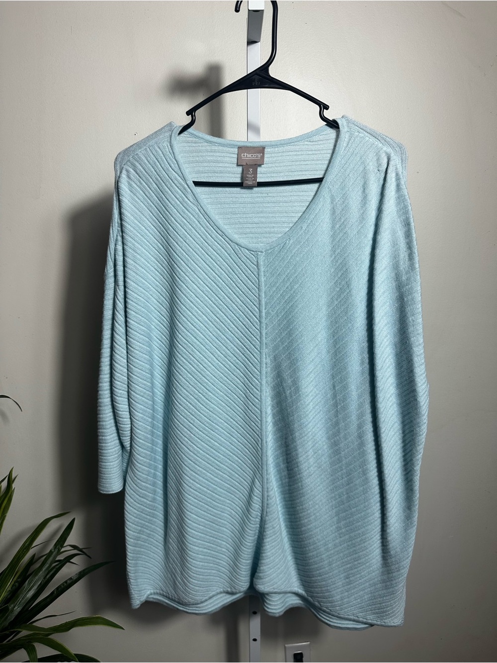 155. Chico's Soft Light Blue V-Neck Ribbed Pullover